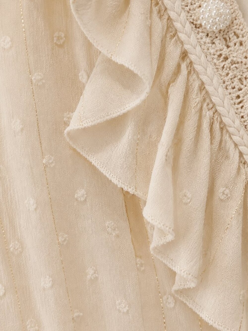 Azara Paris Cream Boho Ruffle Tassel Mini Dress S/M - Picture 5 of 8